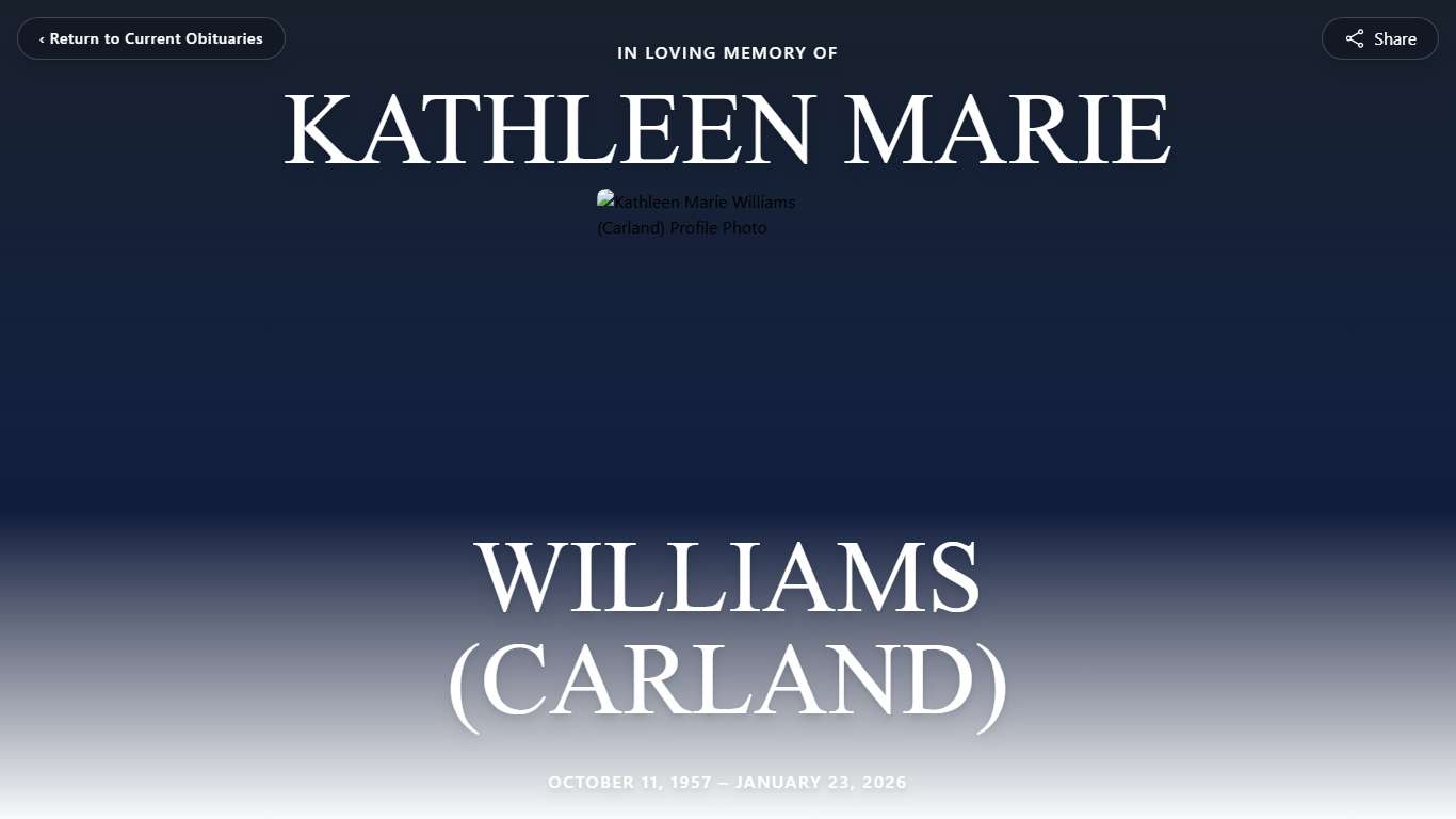 Kathleen Marie Williams (Carland) Obituary January 23, 2026 - Dolby, Blais & Segee